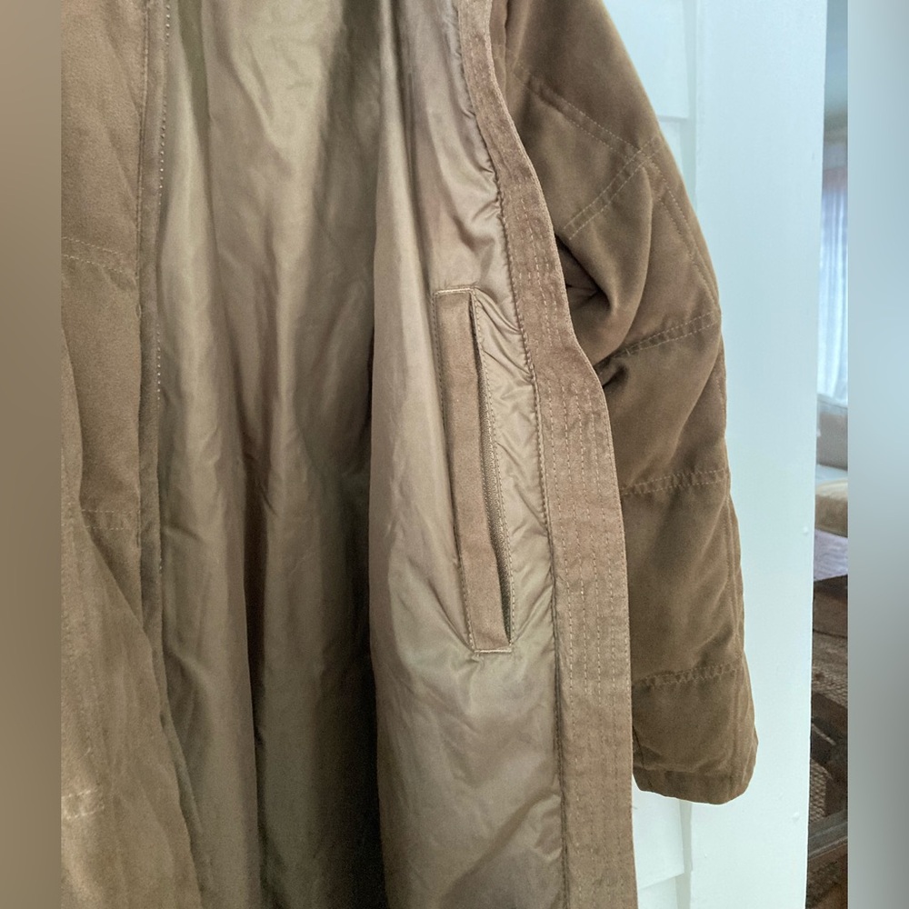 L.L. Bean | Faux Suede Quilted Goose Down Parka Sherpa Collar Size Small Petite - Picture 7 of 10